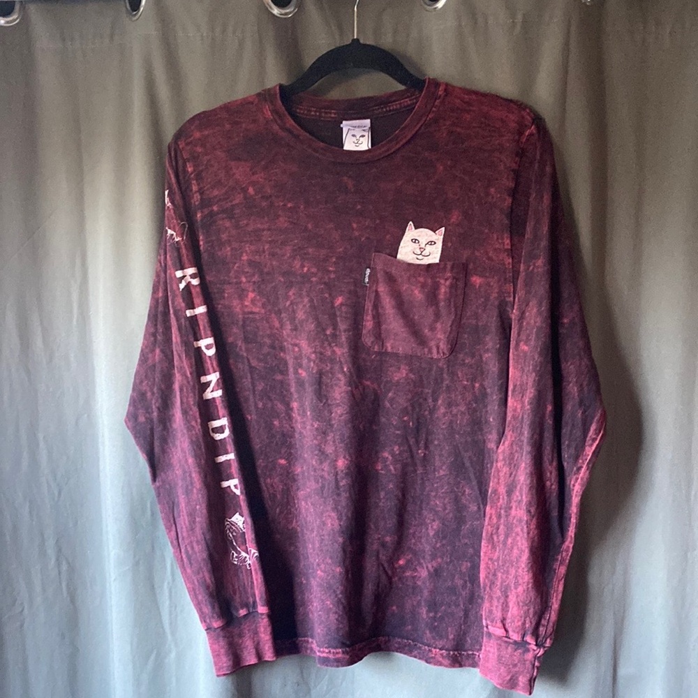 RIPNDIP Red Long Sleeve Shirt with Cat Pocket
